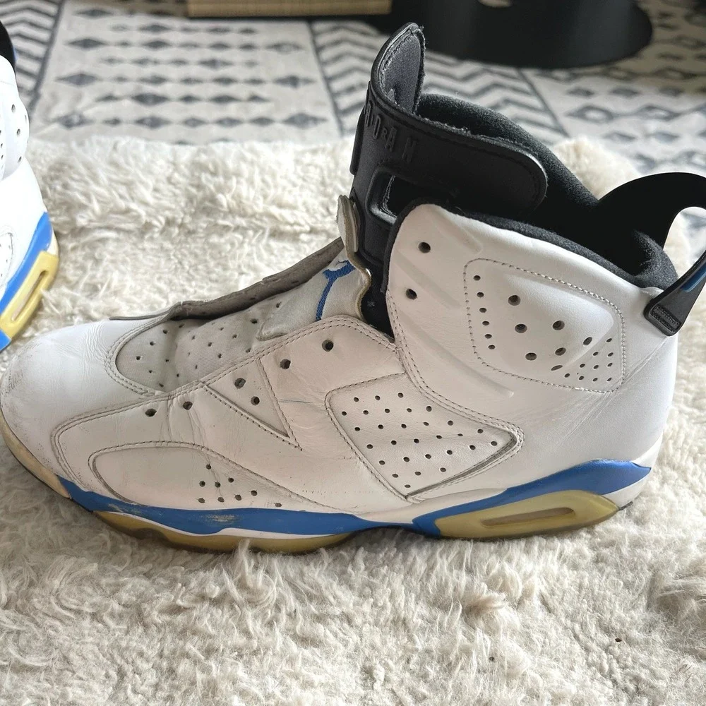 Jordan 6 Retro Sport Blue White Black Basketball Shoes 384664-107 Mens Size 8.5